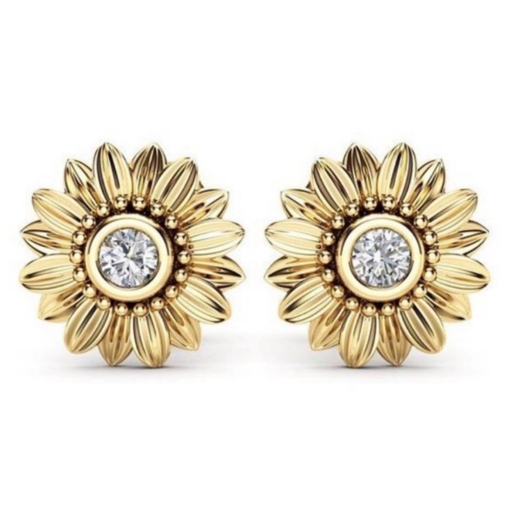 18K GOLD SUNFLOWER DIAMOND STUD EARRINGS